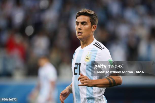Paulo Dybala of Argentina in action during the 2018 FIFA World Cup Russia group D match between Argentina and Croatia at Nizhny Novgorod Stadium on...