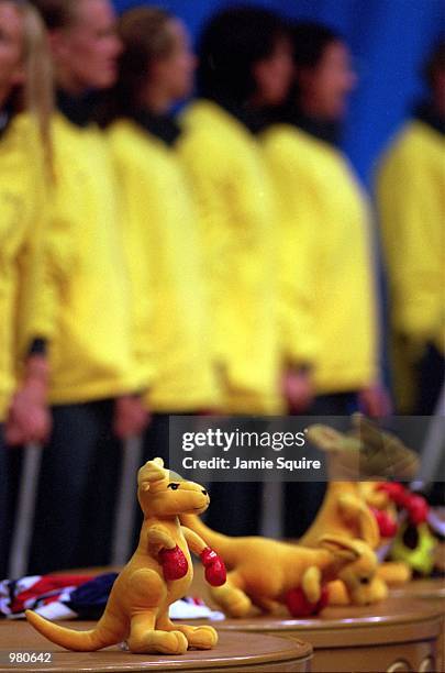 General view of the Boxing Kangaroo, a gift that all medalist receive with their medals, at the Women's Water Polo Final were Australia defeats the...