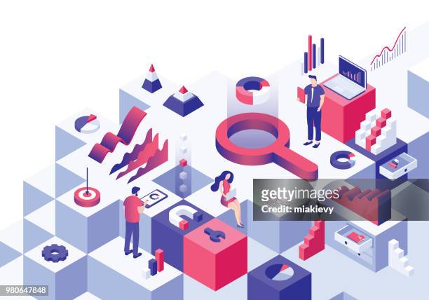 business analysis isometric concept - business strategy stock illustrations