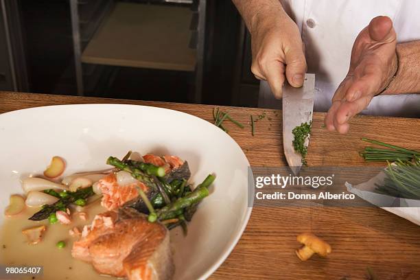 salmon preparation - donna matura - fotografias e filmes do acervo