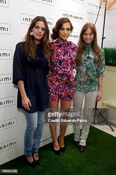 Actress Amaia Salamanca, Paula Echevarria and Michelle Jenner attend new Intimisimi collection photocall at Intimisimi store on March 26, 2010 in...