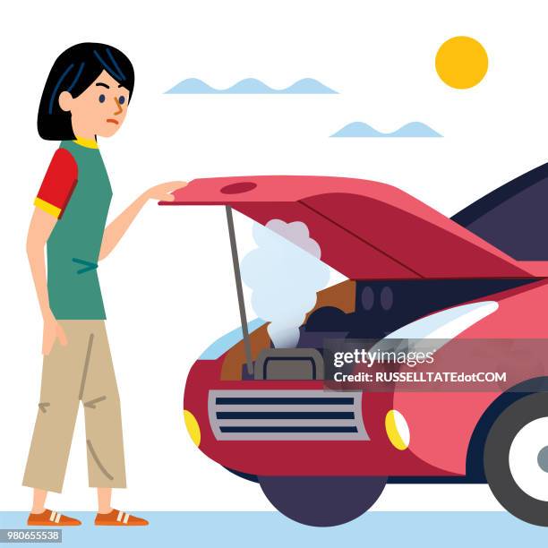 overheating - car isolated doors open stock illustrations