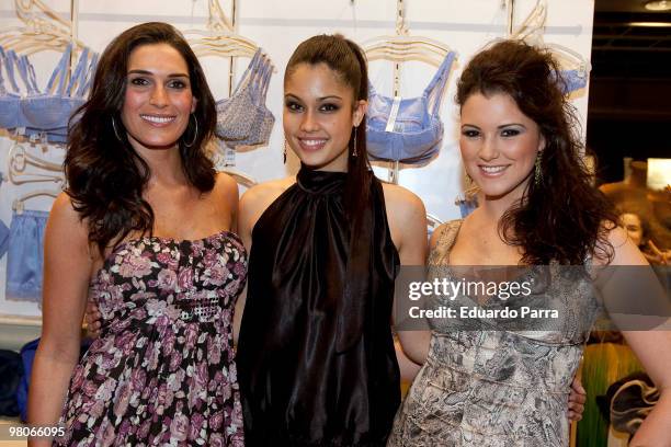 Model Veronica Hidalgo, Patricia Rodriguez and Maria Jesus Ruiz attend new Intimisimi collection photocall at Intimisimi store on March 26, 2010 in...