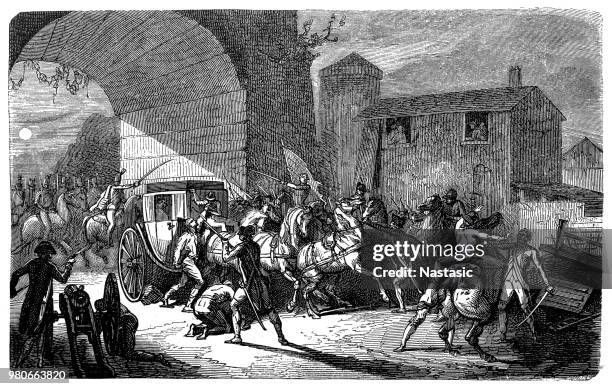 illustrations, cliparts, dessins animés et icônes de arrestation de louis xvi de varennes le 21 juin 1791 - voiture attelée