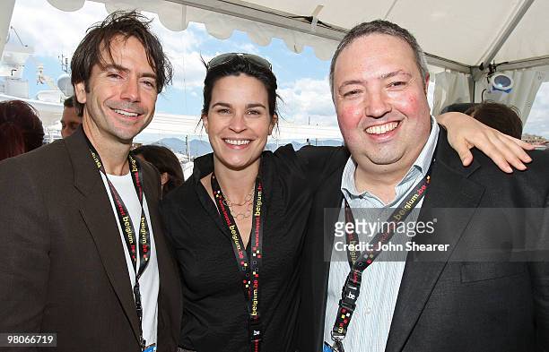 Bill Johnson, Sara May and Jean Luc de Fanti attend the Winchester Captial Fund Lunchon held at Bud Light Yacht during the 61st Cannes Film Festival...
