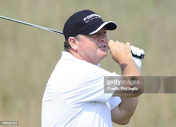 Ian Woosnam of Wales in action during the first round of the Berenberg Bank Masters played over The Links at Fancourt on March 26, 2010 in George,...