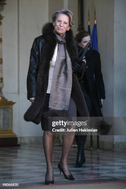 Michelle Alliot-Marie leaves the first weekly cabinet meeting of the year at the Elysee Palace on January 5, 2010 in Paris, France.