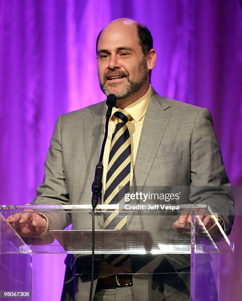 Producer Matt Weiner speaks at Variety's 1st Annual Power of Women Luncheon at the Beverly Wilshire Hotel on September 24, 2009 in Beverly Hills,...