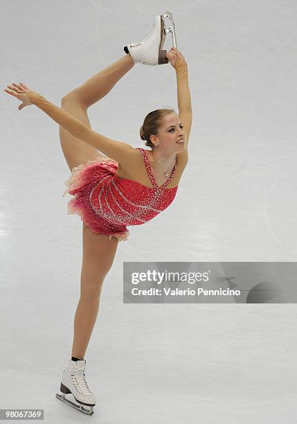 Carolina Kostner of Italy competes during the Ladies Short Program at the 2010 ISU World Figure Skating Championshipson March 26, 2010 in Turin,...
