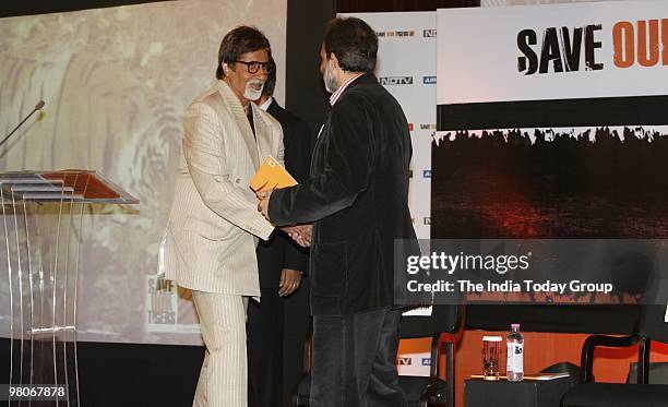 Amitabh Bachchan attends a campaign to save tigers organized by a media channel in New Delhi on March 25, 2010.