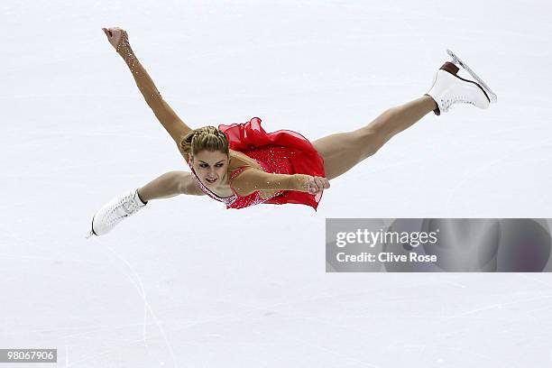 Julia Sebestyen of Hungary competes in the Ladies Short Program during the 2010 ISU World Figure Skating Championships on March 26, 2010 at the...