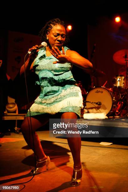 Sharon Jones perform at Stubbs during day one of SXSW Festival on March 17, 2010 in Austin, Texas.