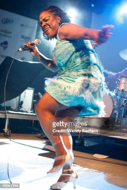 Sharon Jones perform at Stubbs during day one of SXSW Festival on March 17, 2010 in Austin, Texas.
