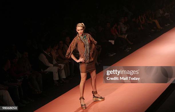 Model walks the ramp for designers Ashima-Leena at day one of the Wills Lifestyle India Fashion Week Autumn Winter 2010 in New Delhi on March 25,...