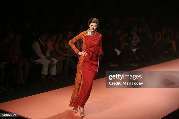 Model walks the ramp for designers Ashima-Leena at day one of the Wills Lifestyle India Fashion Week Autumn Winter 2010 in New Delhi on March 25,...