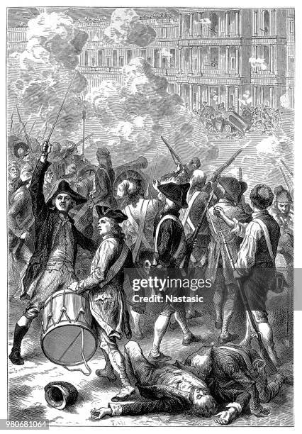 attack on tuileries palace, the official residence of louis xvi and the home of the legislative assembly ,august 10th 1792 - versailles park stock illustrations