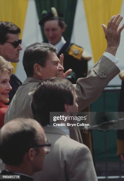 President Ronald Reagan and First Lady Nancy during a State visit, Ballyporeen, Ireland, June 3, 1984.