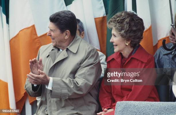 President Ronald Reagan and First Lady Nancy during a State visit, Ballyporeen, Ireland, June 3, 1984.