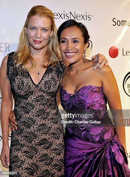 Actress Laurie Holden and founder Somaly Mam arrive at the Somaly Mam Foundation's 2nd annual Los Angeles Gala held at a private residence on...