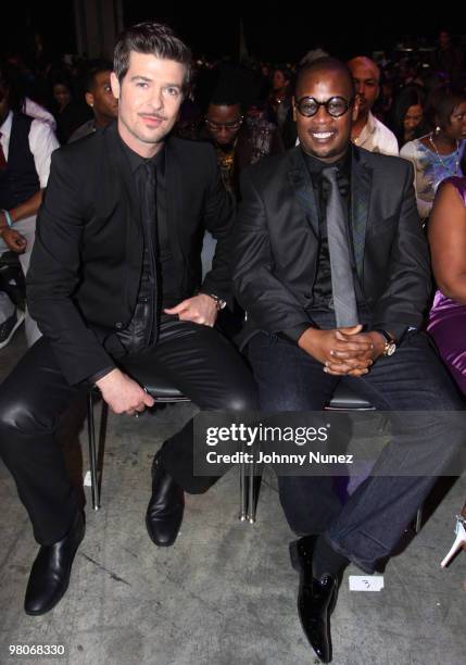 Robin Thicke and Andre Harrell attend the 2009 Soul Train Awards at the Georgia World Congress Center on November 3, 2009 in Atlanta, Georgia.