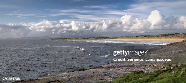 bundoran surfers beach panorama - bundoran ireland stock pictures, royalty-free photos & images
