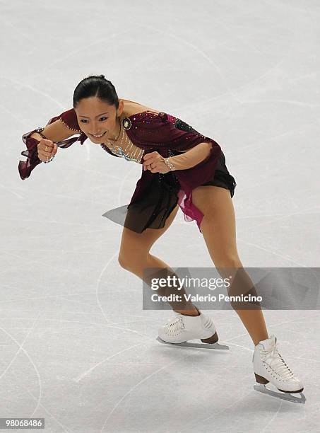 Miki Ando of Japan competes during the Ladies Short Program at the 2010 ISU World Figure Skating Championshipson March 26, 2010 in Turin, Italy.