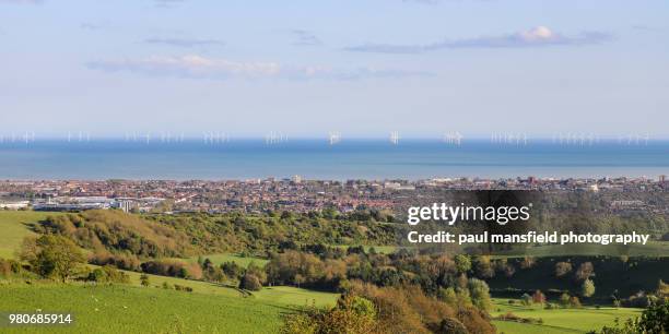 off shore wind farm - worthing stock pictures, royalty-free photos & images