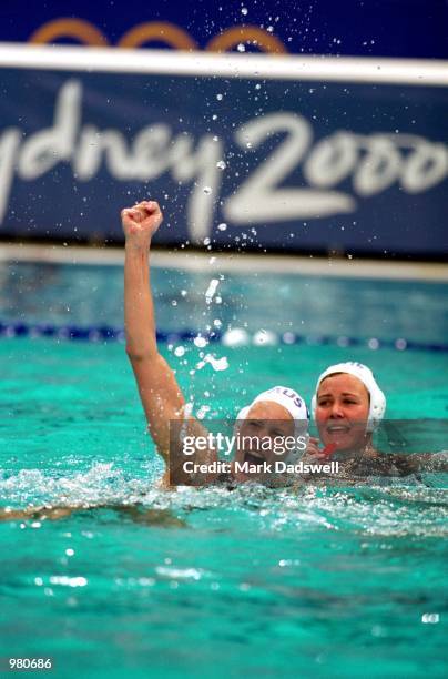 The Women's Australian Water Polo team celebrate their gold medal victory after defeating the USA in the Women's Water Polo final held at the Sydney...