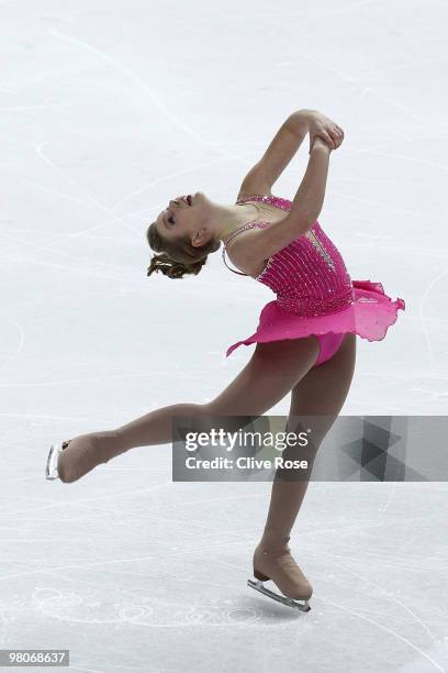 Rachael Flatt of USA competes during the Ladies Short Program during the 2010 ISU World Figure Skating Championships on March 26, 2010 at the...