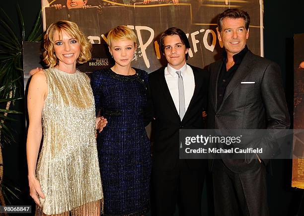 Writer/director Shana Feste, actress Carey Mulligan, actor Johnny Simmons and actor Pierce Brosnan arrive at "The Greatest" Los Angeles Premiere at...