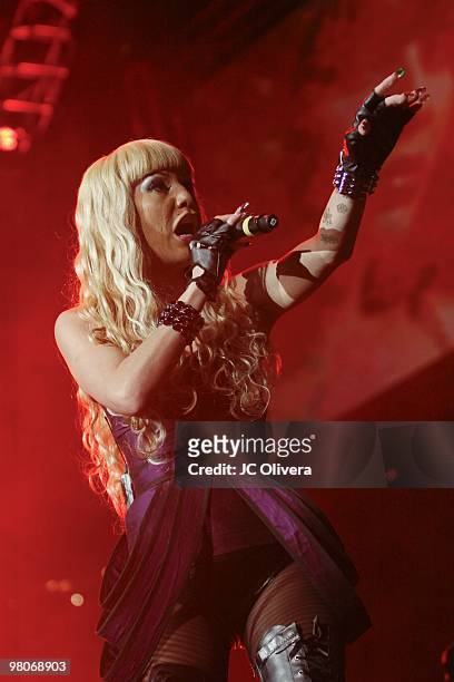 Singer Ivy Queen performs on stage during Latino 96.3 FM�s CALIBASH 2010 concert at the Staples Center on March 24, 2010 in Los Angeles, California.