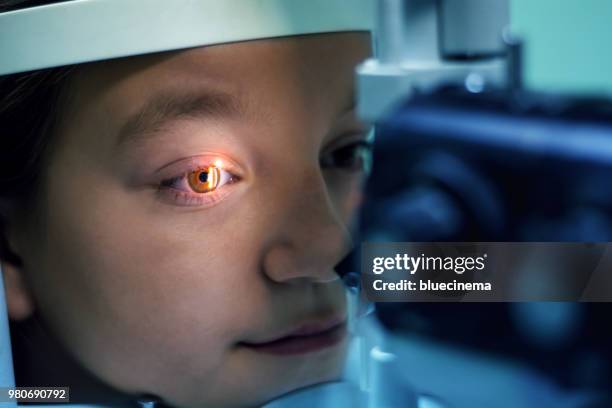 girl undergoing eye examination - eye scan stock pictures, royalty-free photos & images