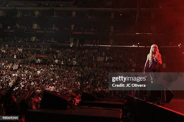Singer Ivy Queen performs on stage during Latino 96.3 FM�s CALIBASH 2010 concert at the Staples Center on March 24, 2010 in Los Angeles, California.