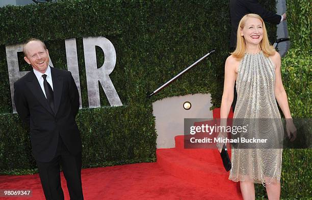 Director Ron Howard and actress Patricia Clarkson arrives at the 2010 Vanity Fair Oscar Party hosted by Graydon Carter held at Sunset Tower on March...