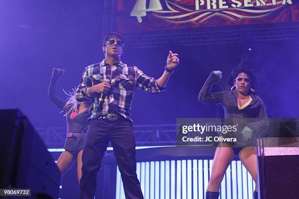 Singers RKM and Ken Y perform on stage during Latino 96.3 FM�s CALIBASH 2010 concert at the Staples Center on March 24, 2010 in Los Angeles,...