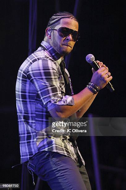 Singers RKM and Ken Y perform on stage during Latino 96.3 FM�s CALIBASH 2010 concert at the Staples Center on March 24, 2010 in Los Angeles,...