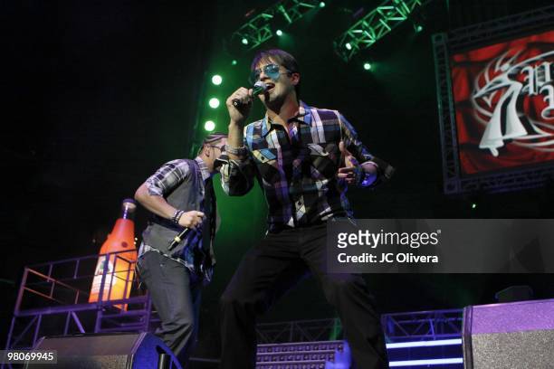 Singers RKM and Ken Y perform on stage during Latino 96.3 FM�s CALIBASH 2010 concert at the Staples Center on March 24, 2010 in Los Angeles,...
