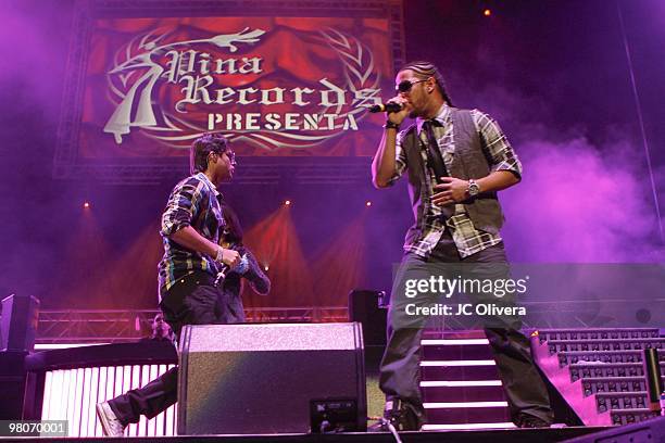 Singers RKM and Ken Y perform on stage during Latino 96.3 FM�s CALIBASH 2010 concert at the Staples Center on March 24, 2010 in Los Angeles,...