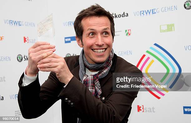 Helmar Weitzel poses at the Adolf Grimme Awards on March 26, 2010 in Marl, Germany. Helmar Weitzel received the award for his children's programme...