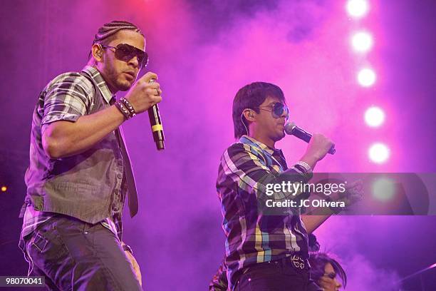 Singers RKM and Ken Y perform on stage during Latino 96.3 FM�s CALIBASH 2010 concert at the Staples Center on March 24, 2010 in Los Angeles,...