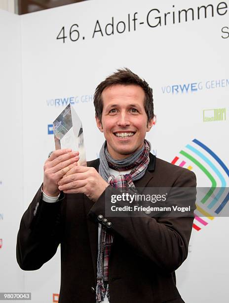 Helmar Weitzel poses at the Adolf Grimme Awards on March 26, 2010 in Marl, Germany. Helmar Weitzel received the award for his children's programme...