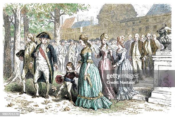 louis xvi and marie antoinette with their son the dauphin at the tuileries, paris. - antoinette stock illustrations