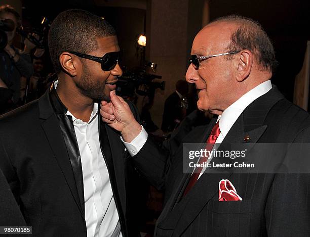 Singer Usher and Clive Davis arrive at the 52nd Annual GRAMMY Awards - Salute To Icons Honoring Doug Morris held at The Beverly Hilton Hotel on...