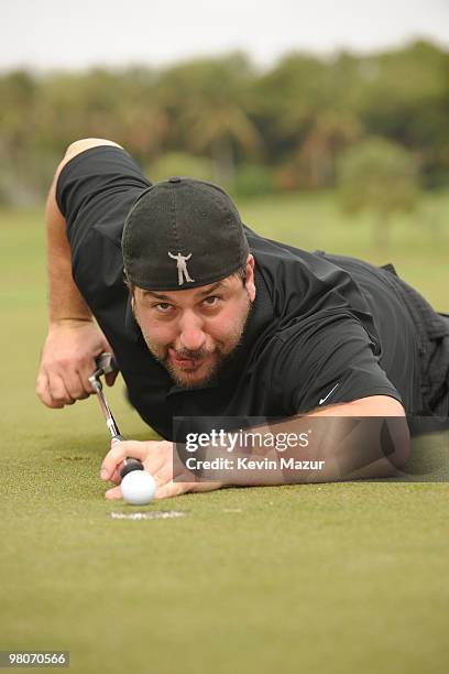 Singer Joey Fatone attends the Super Skins Celebrity Golf Classic Tee Off at The Biltmore Hotel & Golf Club on February 5, 2010 in Coral Gables,...