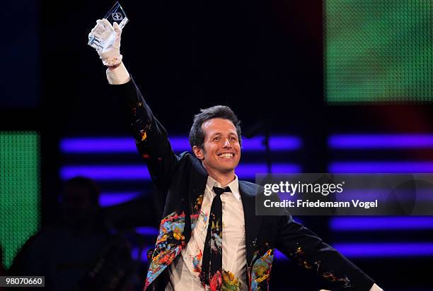 Helmar Weitzel poses at the Adolf Grimme Awards on March 26, 2010 in Marl, Germany. Helmar Weitzel received the award for his children's programme...