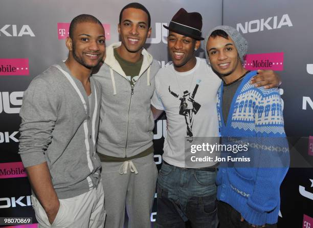 Jonathan 'JB' Gill, Marvin Humes, Oritse Williams and Aston Merrygold backstage as JLS perform live for NOKIA Comes with Music and T-Mobile concert...