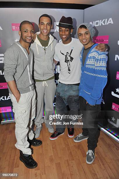 Jonathan 'JB' Gill, Marvin Humes, Ortise Williams and Aston Merrygold backstage as JLS perform live for NOKIA Comes with Music and T-Mobile concert...