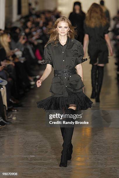 Model wearing Jill Stuart Fall 2010 walks the runway during Mercedes-Benz Fashion Week at Astor Hall on February 15, 2010 in New York City.