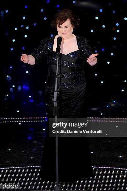 Susan Boyle attends the 60th Sanremo Song Festival at the Ariston Theatre On February 16, 2010 in San Remo, Italy.