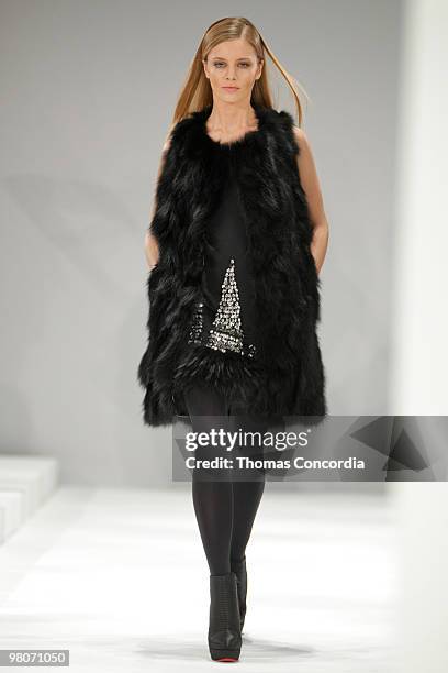 Model walks the runway at the J. Mendel Fall 2010 show during Mercedes-Benz Fashion Week on February 18, 2010 in New York City.